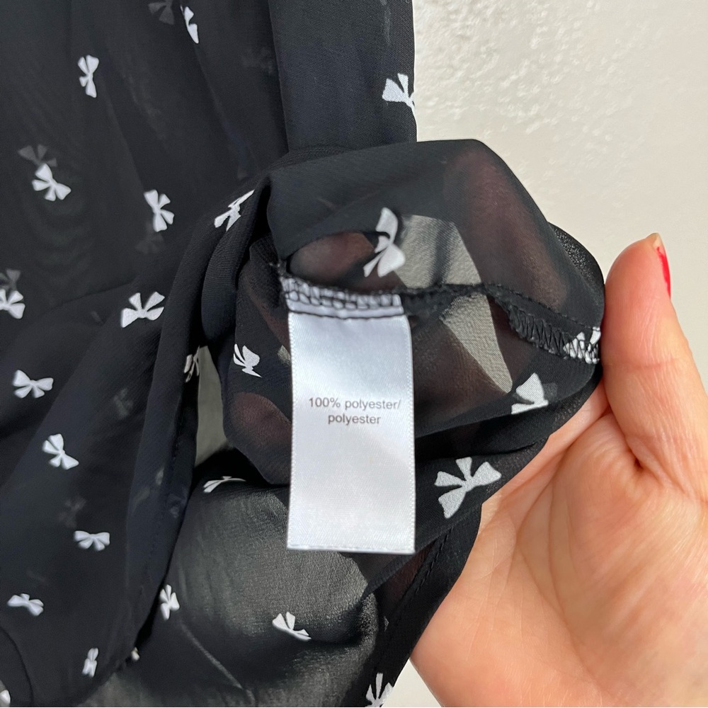 Maurices Women 2 Button Down Blouse Semi-Sheer Bow V-Neck Tab Sleeves 5 for $30 - Picture 10 of 16